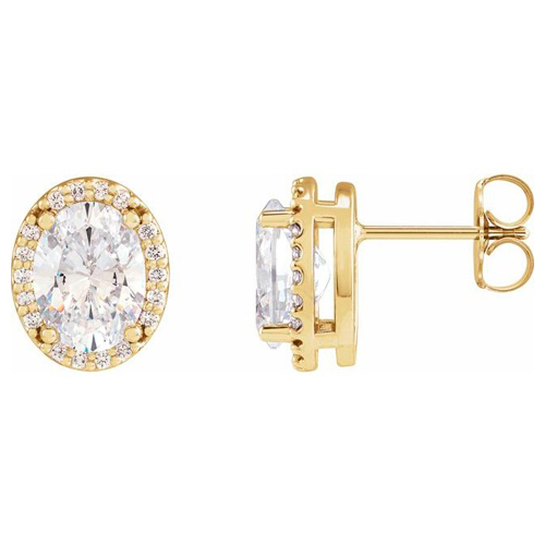 14k Yellow Gold 0.5 ct Oval Diamond Halo Earrings