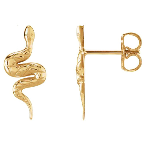 14k Yellow Gold Snake Earrings