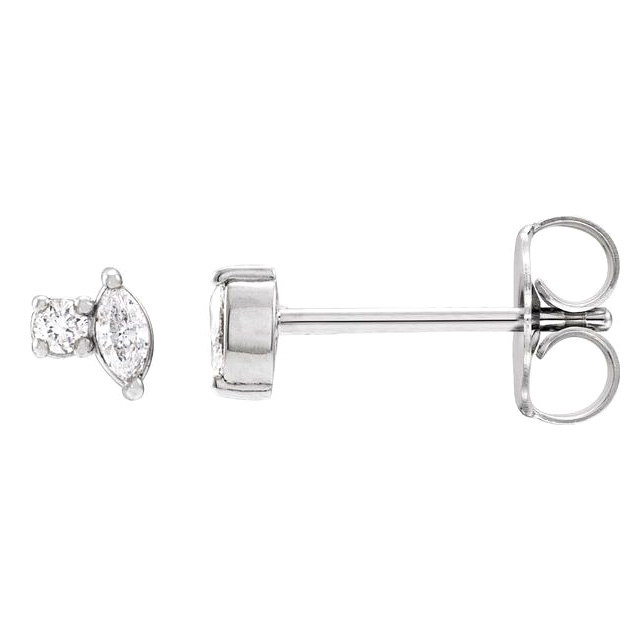 14k White Gold 0.08 ct tw Marquise and Round Diamond Two-Stone Stud Earrings