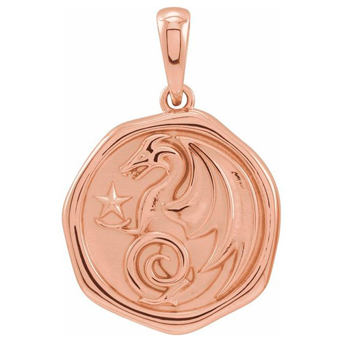 14k Rose Gold Small Dragon Medal Pendant