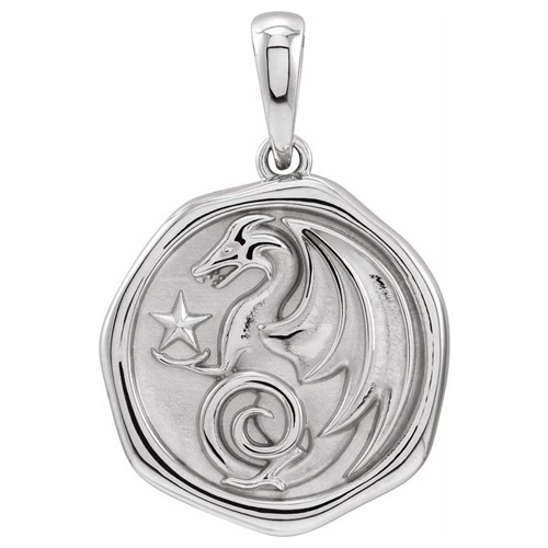 14k White Gold Small Dragon Medal Pendant