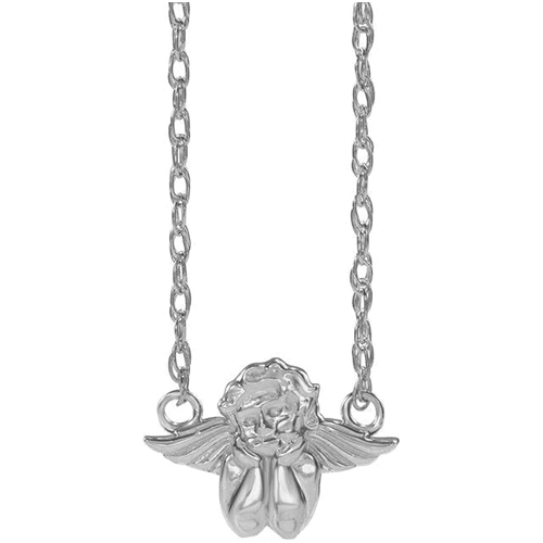 14k White Gold Cherub Angel Necklace