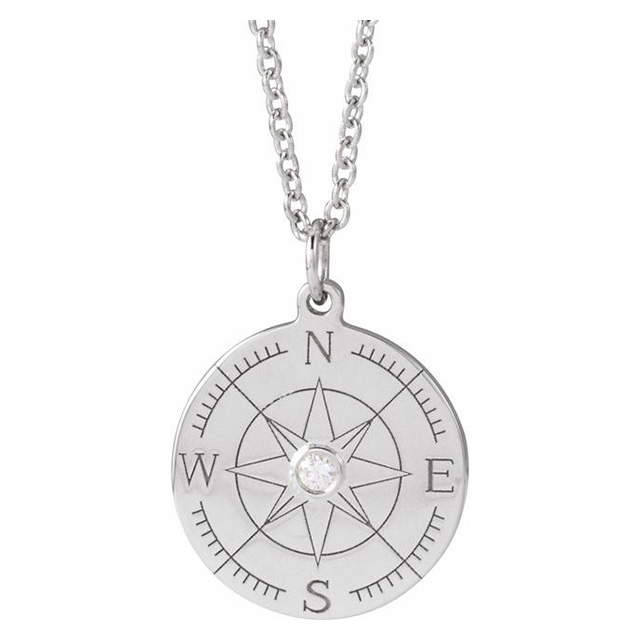 14k White Gold .015 ct Diamond Compass Necklace