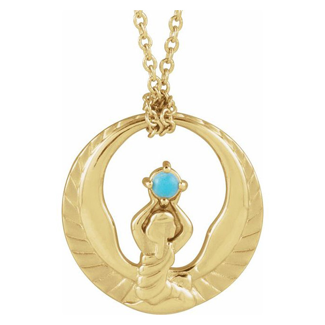 14k Yellow Gold Turquoise Phoenix Symbol Necklace