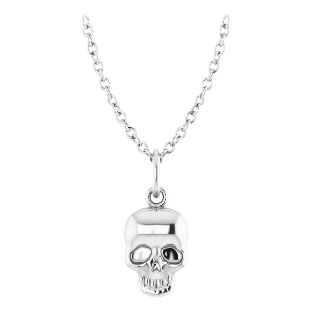 14k White Gold Small Skull Necklace