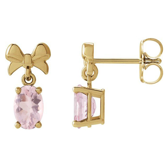 14k Yellow Gold Oval-cut Pink Morganite Bow Earrings