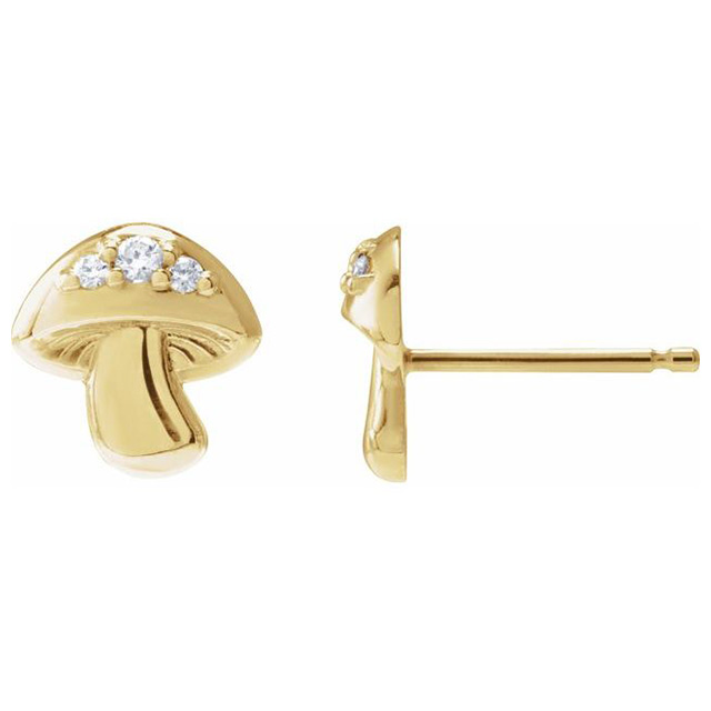 14k Yellow Gold .05 ct tw Diamond Mushroom Stud Earrings