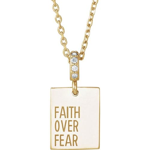 14k Yellow Gold Diamond Faith Over Fear Necklace