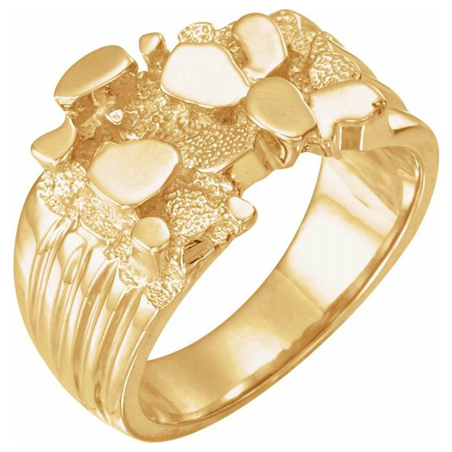 14k Yellow Gold Men's Nugget Ring with Grooved Shank and Closed Back ...