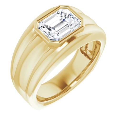 14k Yellow Gold Men's 9mm x 7mm Cubic Zirconia Bezel Set Ring