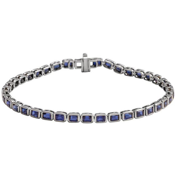 14k White Gold 8.5 ct Lab-Grown Blue Sapphire Bracelet