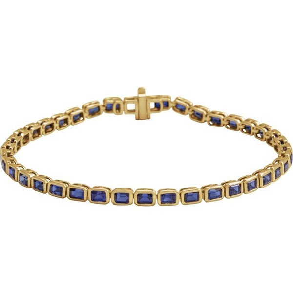 14k Yellow Gold 8.5 ct Lab-Grown Blue Sapphire Bracelet