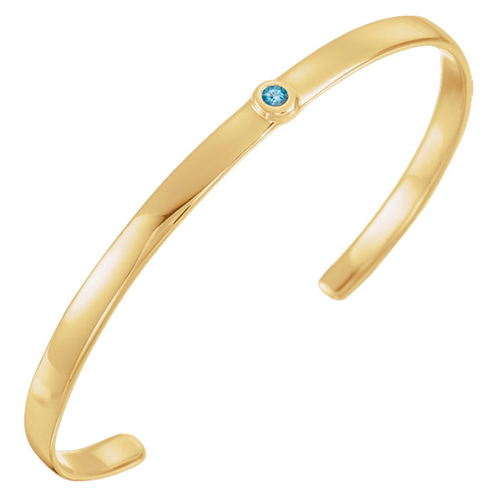 14k Yellow Gold 1/10 ct Aquamarine Bezel Cuff Bracelet