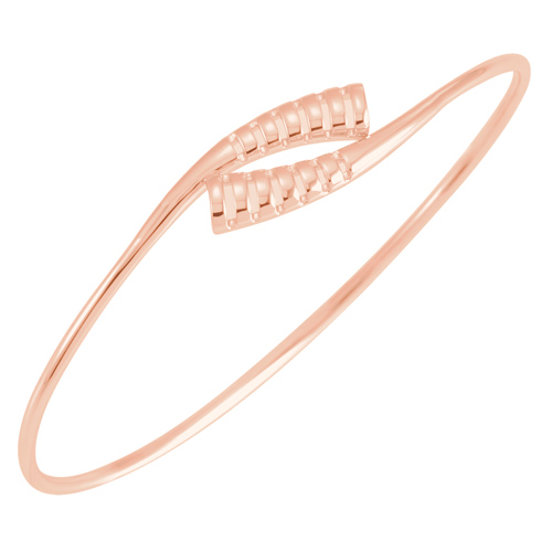 14k Rose Gold Bypass Bangle Bracelet with Grooves