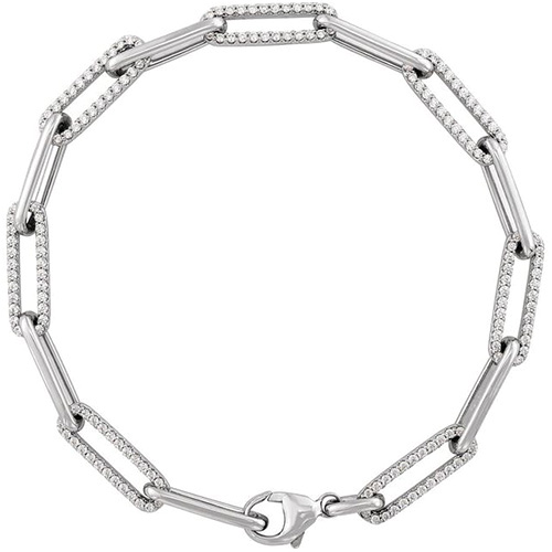 14k White Gold 1 ct tw Diamond Chain Link Bracelet 