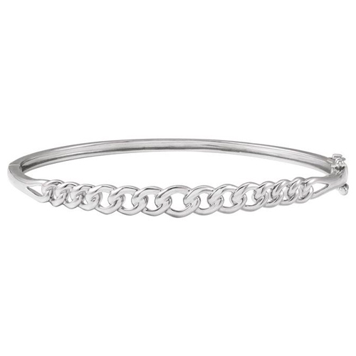 14k White Gold Chain Link Bangle Bracelet 7in