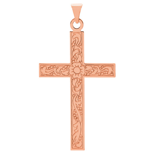 14k Rose Gold Ornate Latin Cross Pendant 1 1/2in