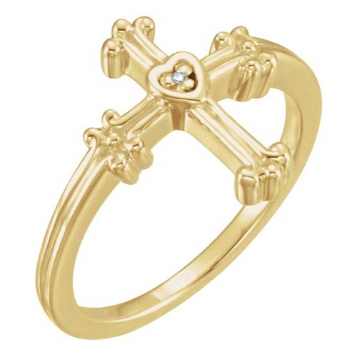 14k Yellow Gold Chastity Cross Ring with Diamond