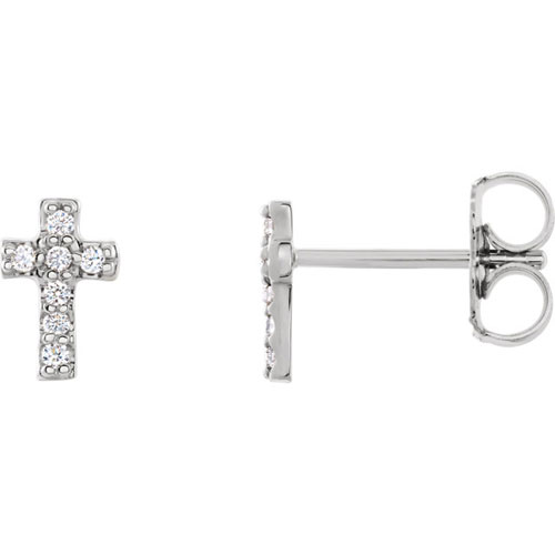 14k White Gold .06 ct Diamond Petite Cross Stud Earrings JJR17013W