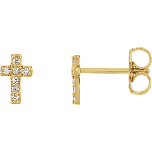 14k Yellow Gold .06 ct Diamond Petite Cross Stud Earrings