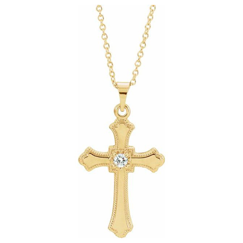 14k Yellow Gold .06 ct Diamond Budded Cross Necklace JJR41074Y