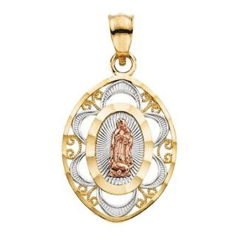 14k Tricolor Gold Small Lady of Guadalupe Oval Medal