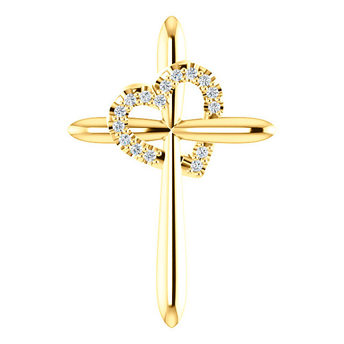 14kt Yellow Gold .04 ct Diamond Cross with Heart Pendant