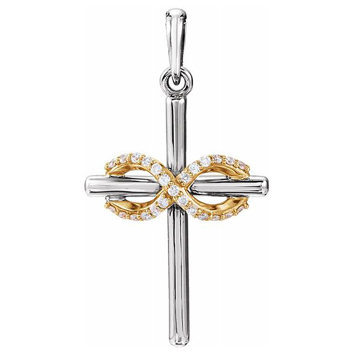 14k Two-tone Gold .06 ct tw Diamond Infinity Symbol Cross Pendant