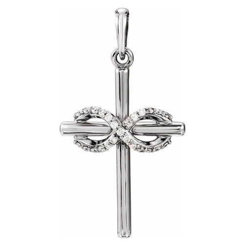 14k White Gold .06 ct tw Diamond Infinity Symbol Cross Pendant