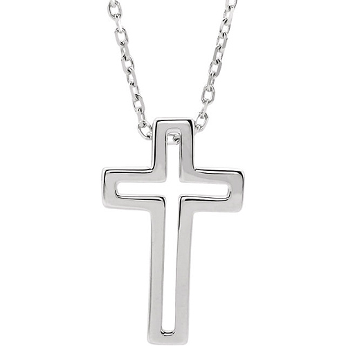 14k White Gold Open Cross Necklace 18in