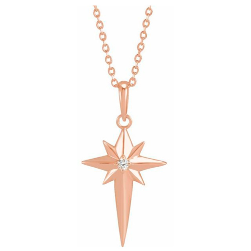 14k Rose Gold .03 ct Diamond Celestial Cross Necklace JJR42404R