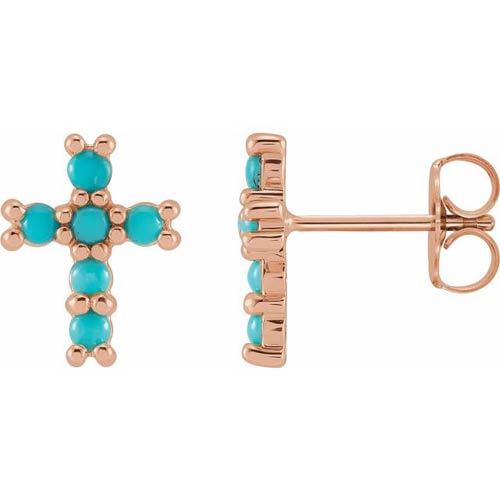 14k Rose Gold Small Turquoise Cross Earrings