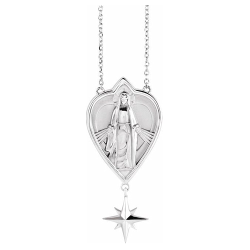 Sterling Silver Miraculous Mary Necklace with Dangling Star