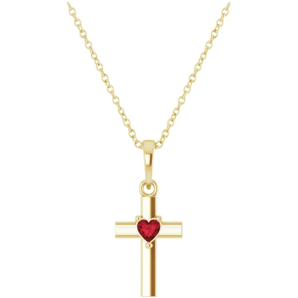 14k Yellow Gold Mozambique Garnet Heart Cross Necklace