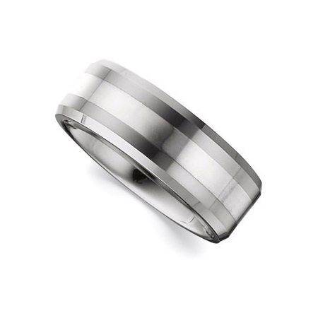 8.3mm Dura Tungsten Beveled Band with Sterling Silver Inlay