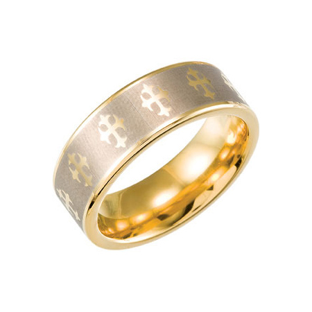 8.3mm Dura Tungsten Gold Plated Band with Lasered Crosses