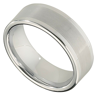 8.3mm White Tungsten Flat Band with Satin Center