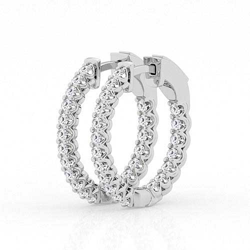 14k White Gold 4.5 ct tw Lab Grown Diamond Inside Out Hoop Earrings