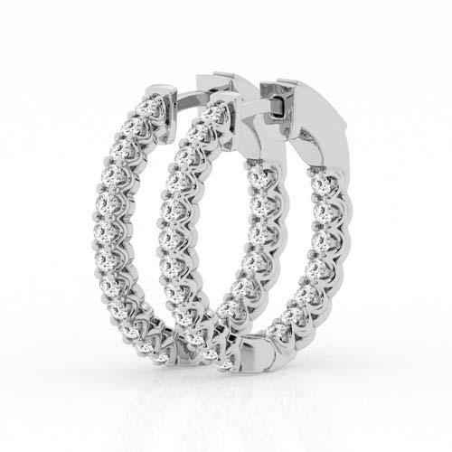 14k White Gold 1 ct tw Lab Grown Diamond Inside Out Hoop Earrings