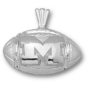 Sterling Silver 1/2in Michigan Wolverines Football Pendant