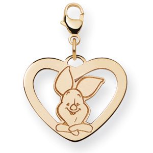 Piglet Heart Charm 5/8in - Gold-Plated