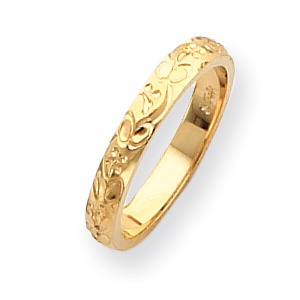 14kt Yellow Gold 3mm Hand Engraved Floral Wedding Band XWB206