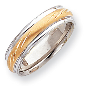 Design-Etched Wedding Band 6mm - 14k Two-Tone Gold