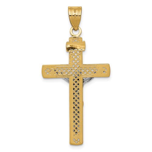 10k Two-tone Gold Lattice Cross With Crucifix Pendant 1.25in 10C4347