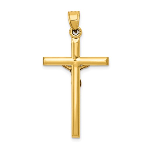 14k Yellow Gold Hollow Smooth Crucifix Pendant 1.25in C3671