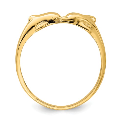14k Yellow Gold Kissing Dolphins Ring K4554 | Joy Jewelers