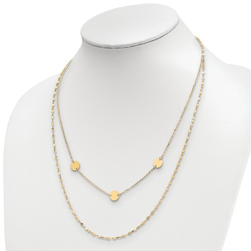 14k Yellow Gold Two-Strand Disc Station Necklace 18in LF1418-18