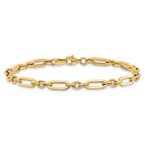 14k Yellow Gold Large Oval Link Bracelet w/ Florentine Finish Alternating  with 3 Vertical Gold Ball Links – G114