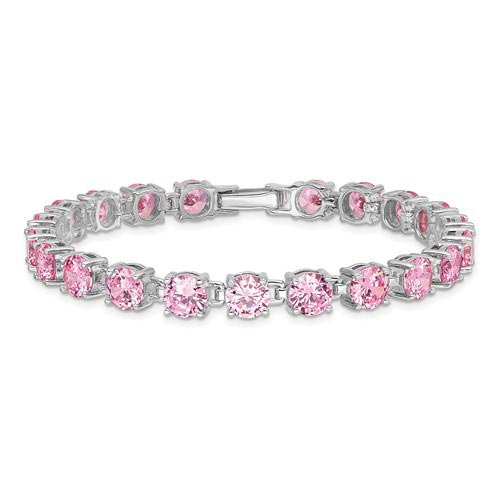Sterling Silver Pink CZ Tennis Bracelet 7.25in QX424CZ | Joy Jewelers