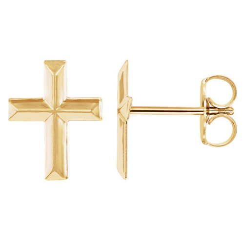 14k Yellow Gold Small Beveled Cross Earrings JJR16503 | Joy Jewelers